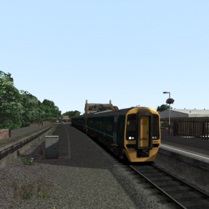 GWR Class 158 stood still at Barnstaple Station, in Devon,, facing southbound towards Umberleigh; Train Simulator Classic